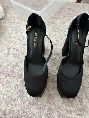 Madden Girl Black Ankle Strap Platform Block Heels